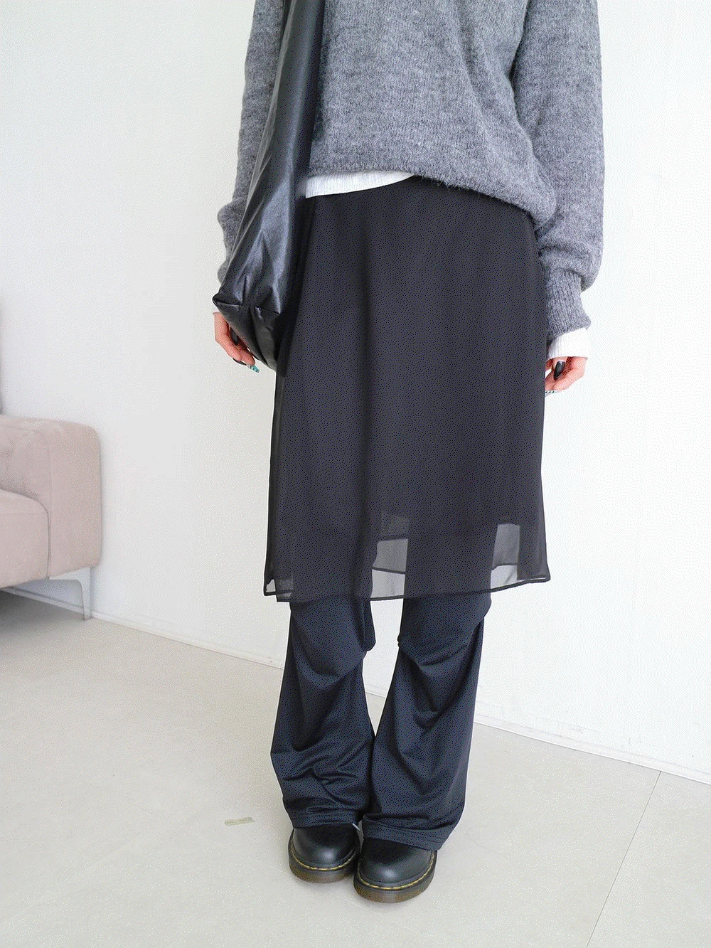 쉬폰 미디 스커트 (2colors)