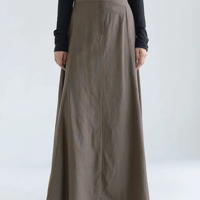 [올드머니룩] 빅사이즈 S-2XL 보타 린넨 플레어 밴딩 롱 스커트 치마 하객룩