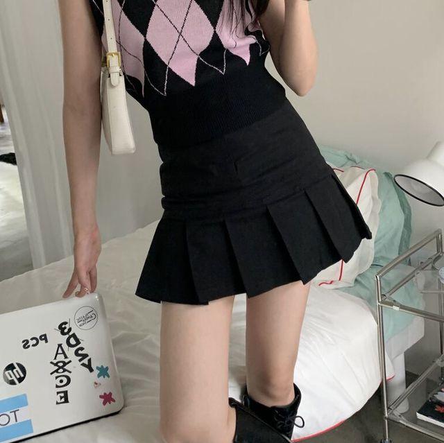 하이틴 플리츠 미니스커트 (2COL)_뷰러