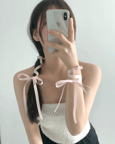 ෆ한쌍가격 발레코어룩 여신무드ෆ 세틴 시스루 롱테일 리본 헤어끈 5color