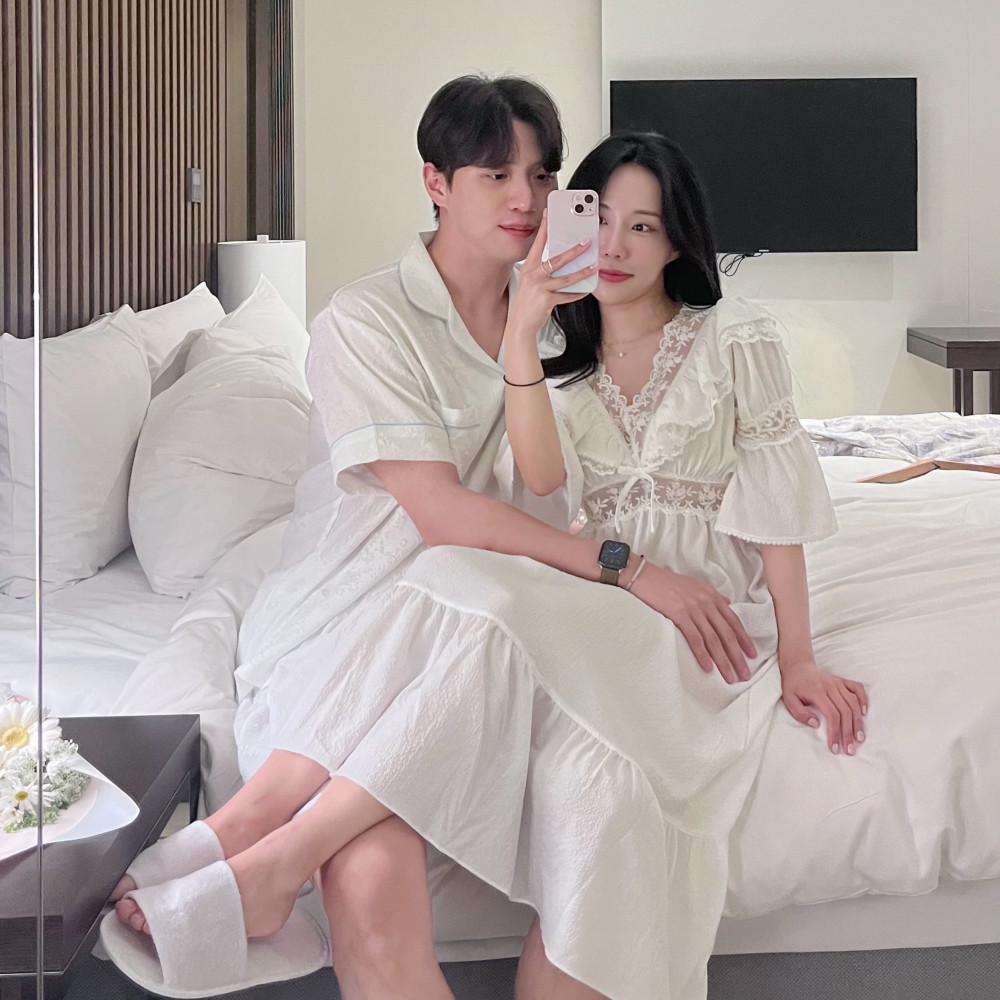 브이넥 커플잠옷 여름 빅사이즈잠옷 순면