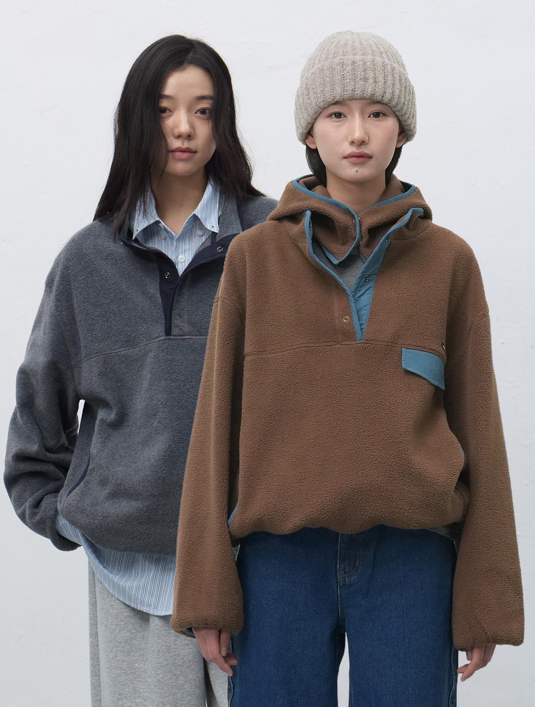 제너럴아이디어 UNISEX 소프트 하이넥 플리스 아노락 세트 [3COL]