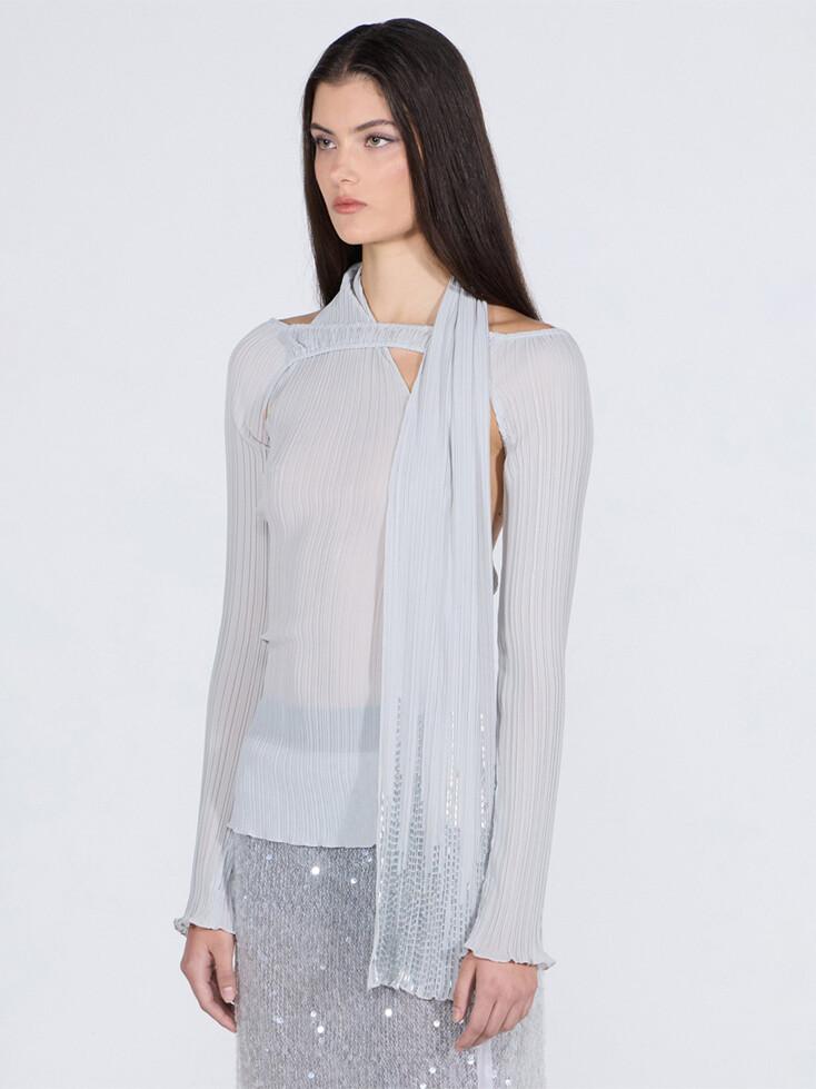 Beaded Scarf Set-Up Top Ice Gray