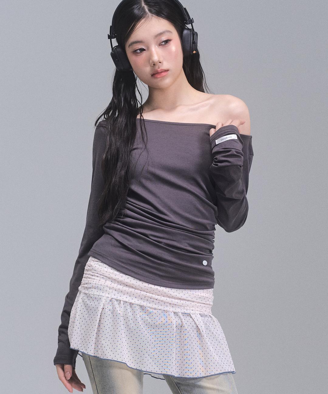 조이 셔링 롱 슬리브 탑 [CHARCOAL]