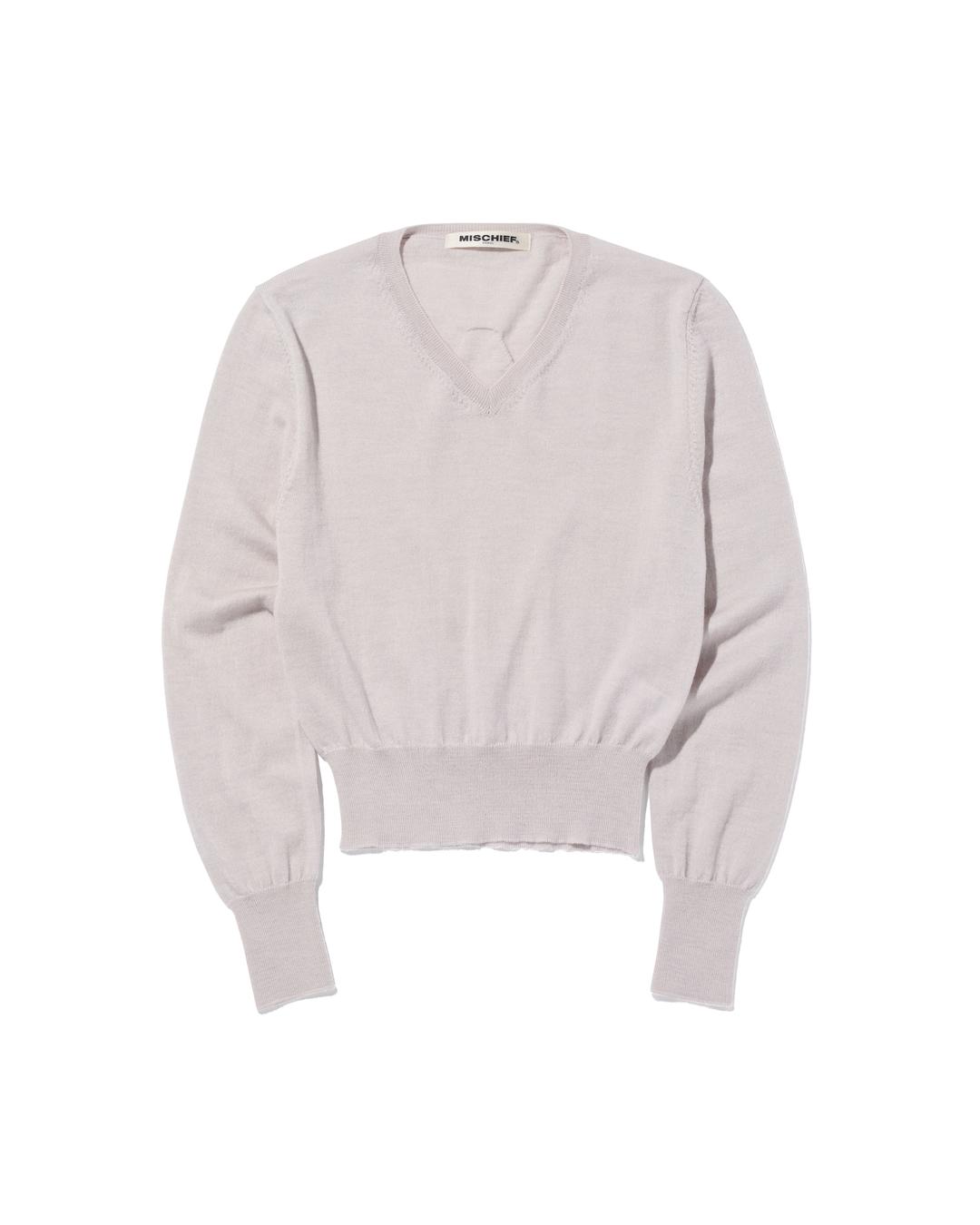 V-NECK PULL OVER KNIT TOP_LIGHT PINK GREY