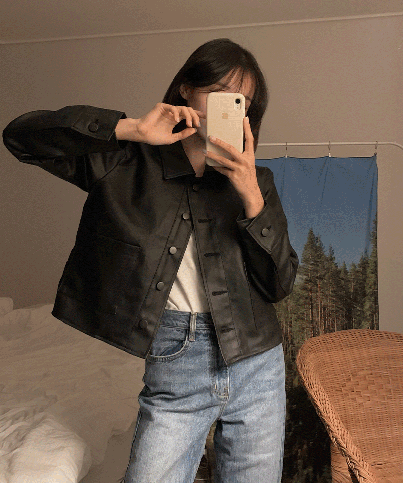 하니 크롭 레더 자켓 (2color)