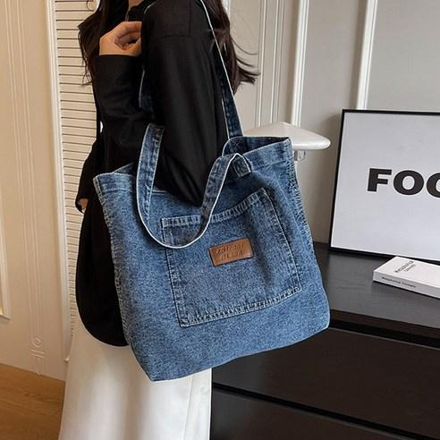 워더미 데일리 포켓 데님 에코백 가죽라벨 빈티지 가방 Z363 - 캔버스/에코백 | 쿠팡