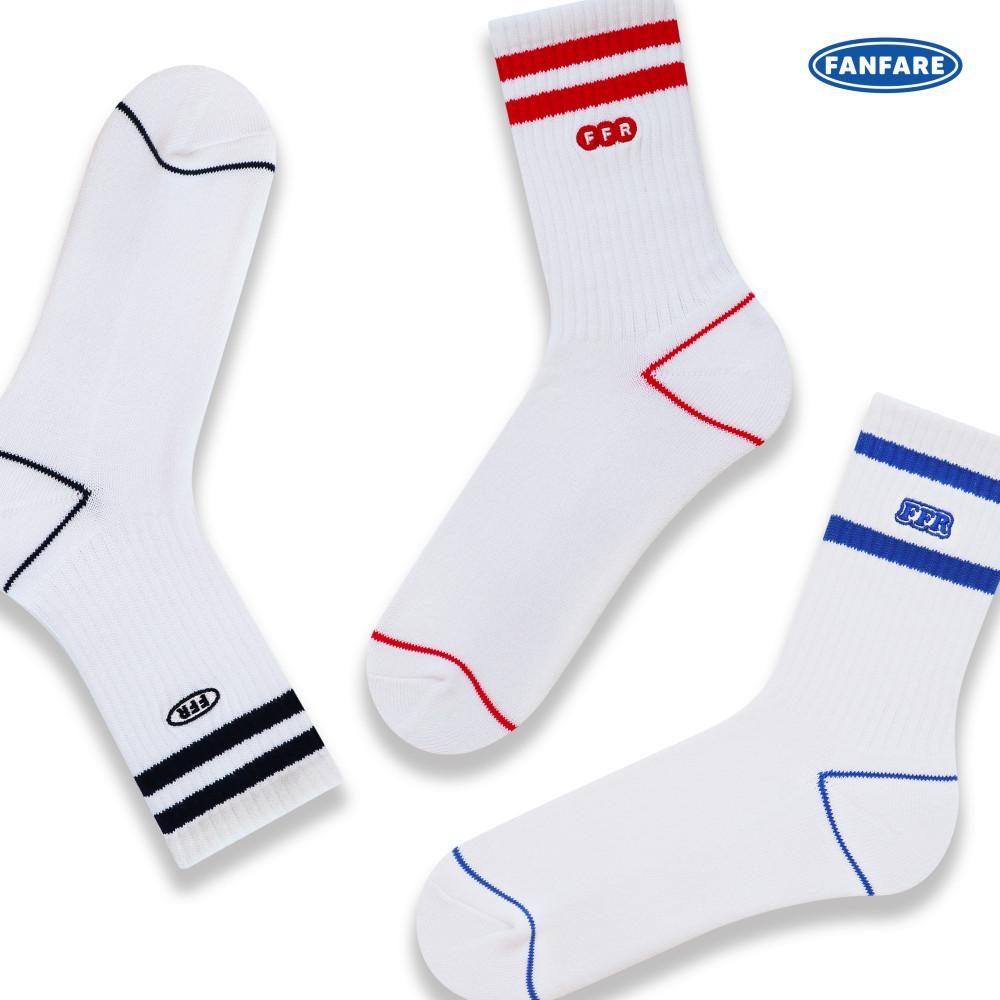 3팩 스포츠 쿠션 양말 세트 4가지 선택 블루 레드 네이비 팡파레하우스