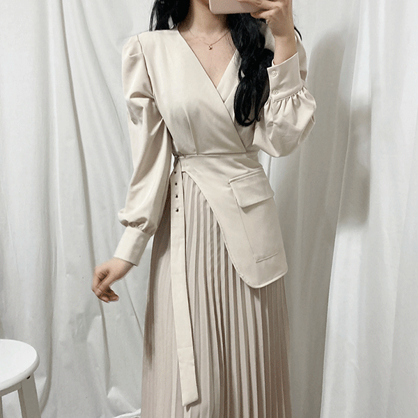 *주문폭주*[고퀄/최저가] 플리츠 버클 랩 롱 원피스 2color