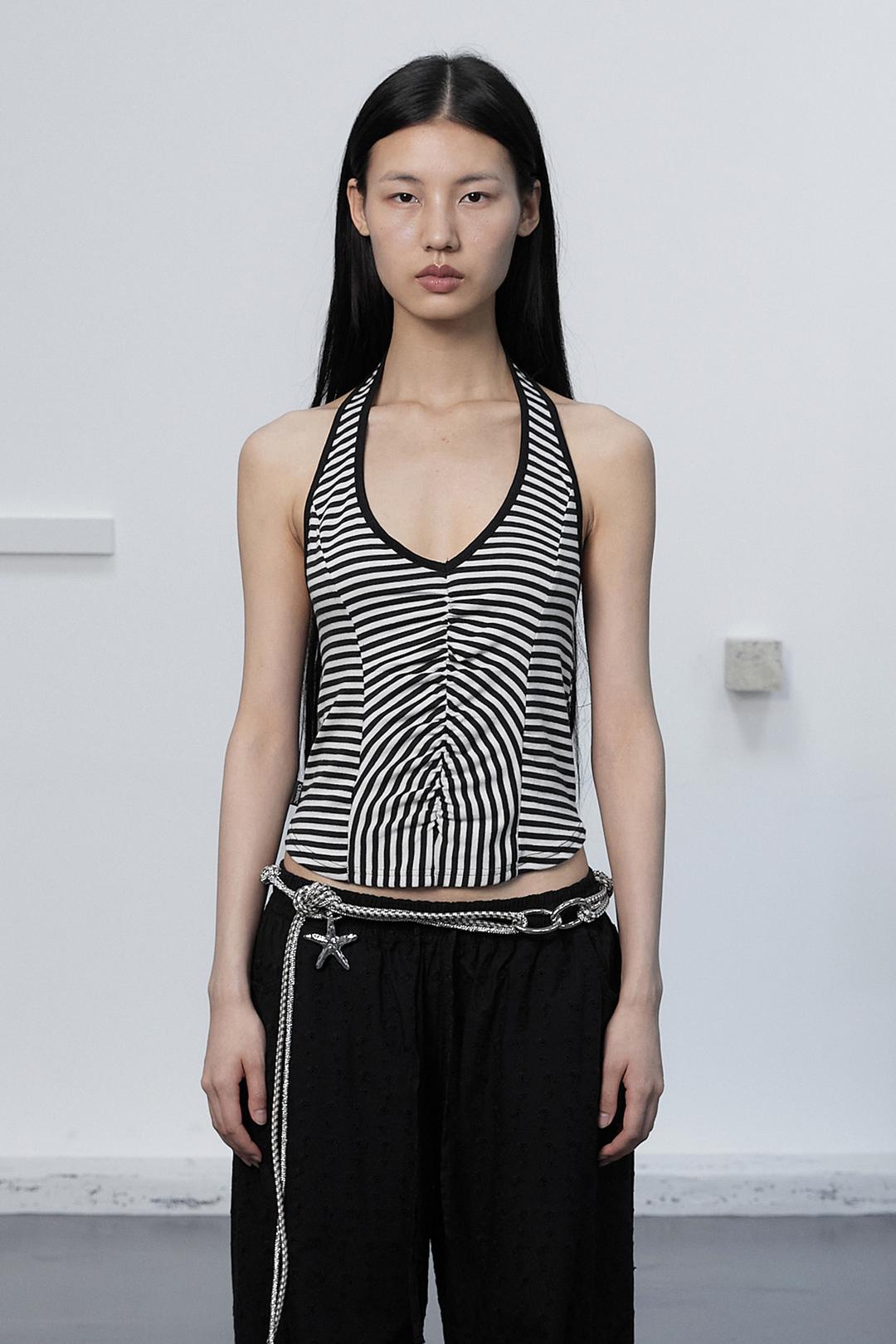 STRIPE HALTER NECK SLEEVELESS / IVORY