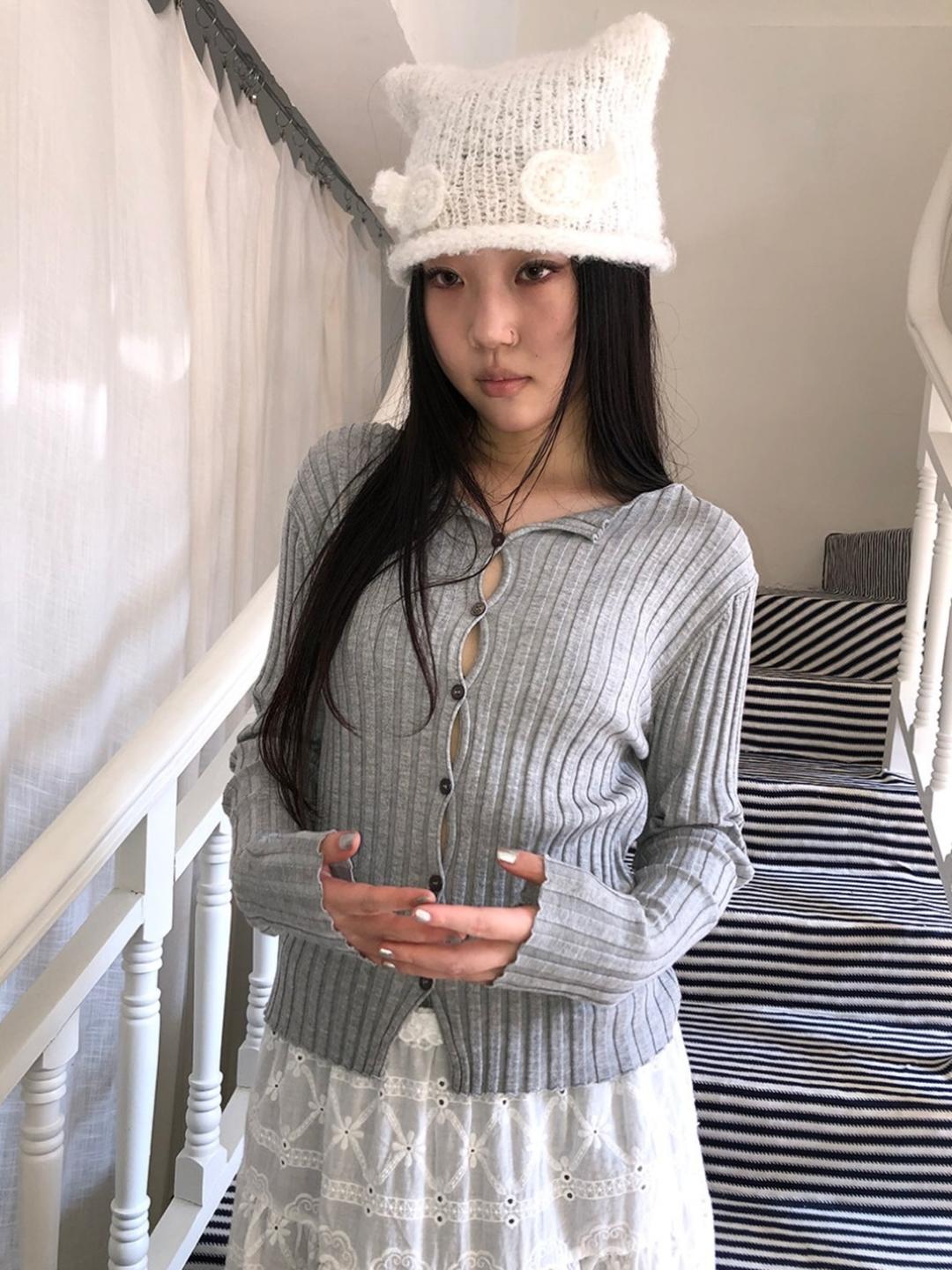 ang:project Slim Ribbed Knit Cardigan Top (2color)
