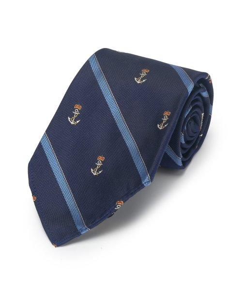 빈티지 스타일 앵커 스트라이프 실크 타이 - 네이비