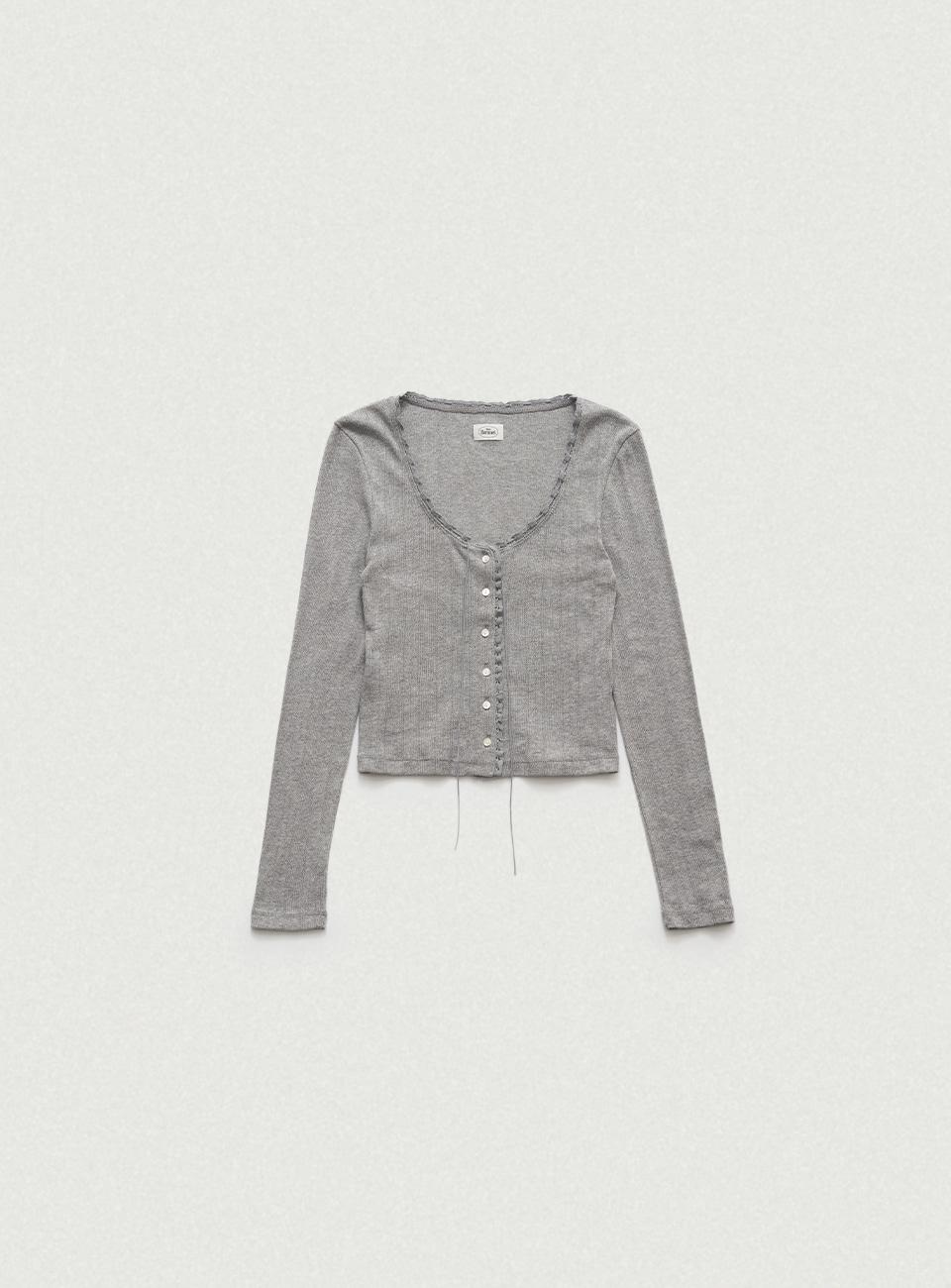 [3/10 14:00 KST OPEN] Grey Ravioli Lace-Trim Button-Up Top