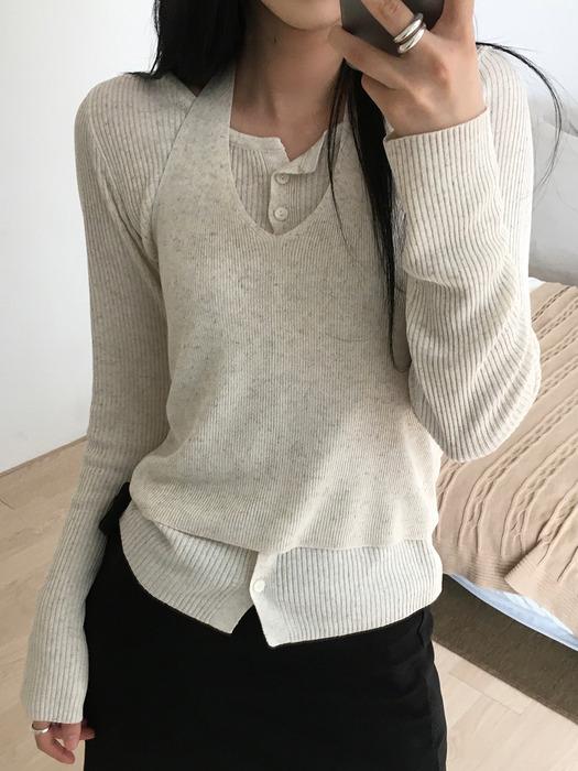 린넨 리브드 홀터 탑 가디건 세트 [2COLORS]