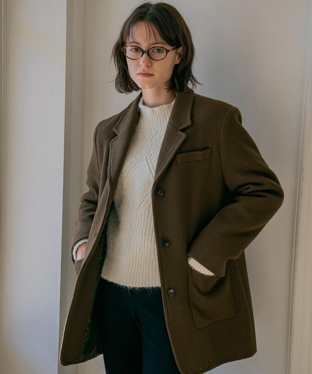 O3745 오버핏 울 하프 코트_Brown