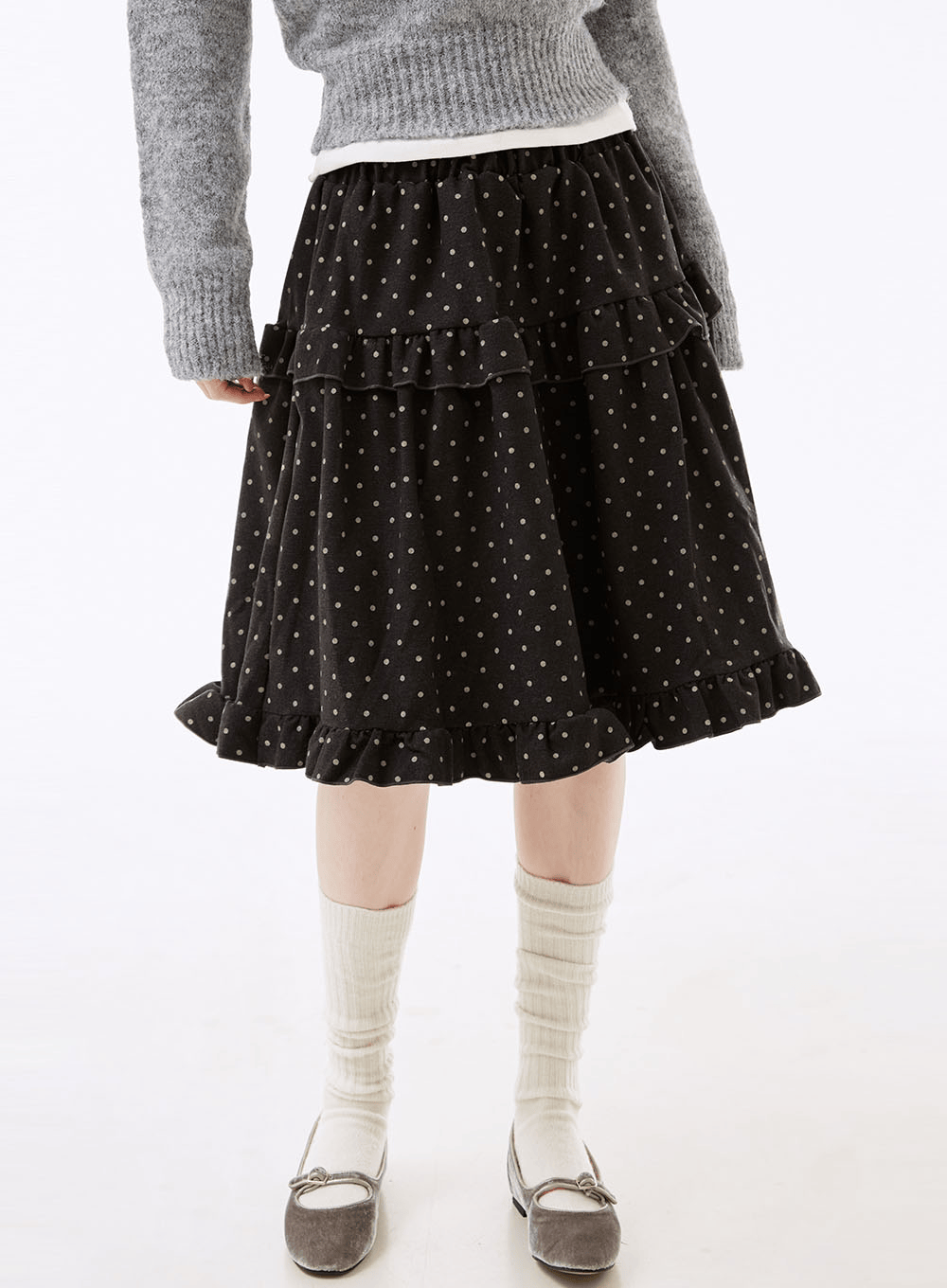 코테온 도트 프릴 밴딩 미디스커트