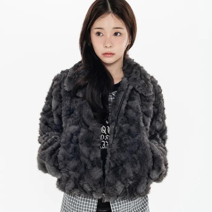 카라 집업 퍼자켓_차콜