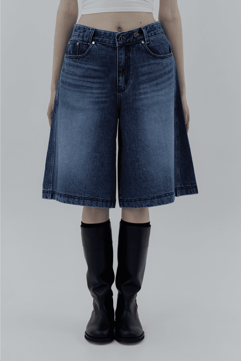 Low Rise Half Denim Pants [ Blue ]