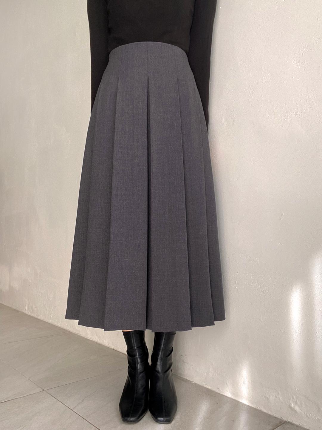 하이웨스트 A라인 플리츠 롱 가을 겨울 스커트