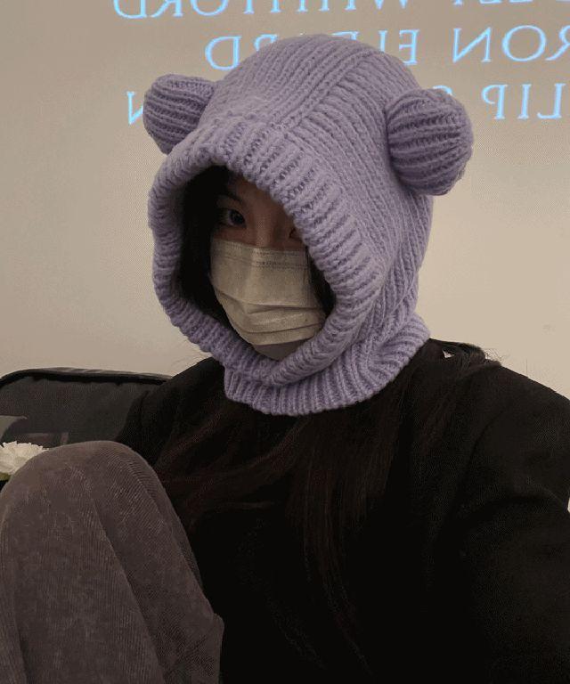 곰돌이 바라클라바 귀여운 니트 방한용 귀마개 겸용 모자