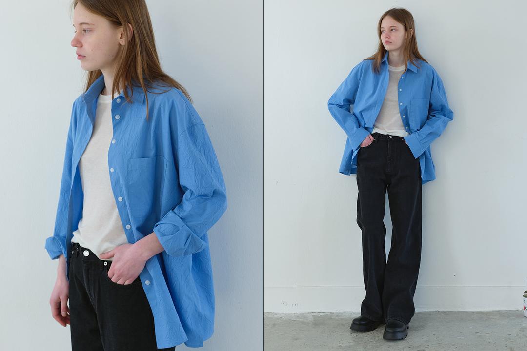 Overfit crinkle shirt (blue)