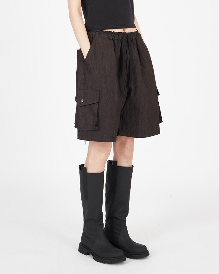 러슬링 워시드 하프 카고 밴딩 팬츠