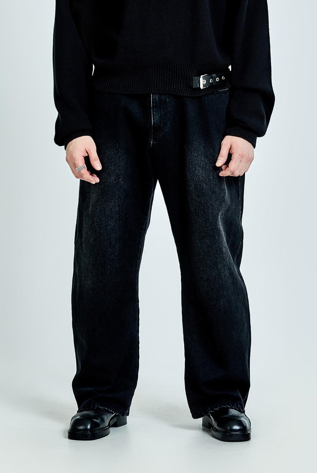 Triangle pocket denim pants - Washed Black