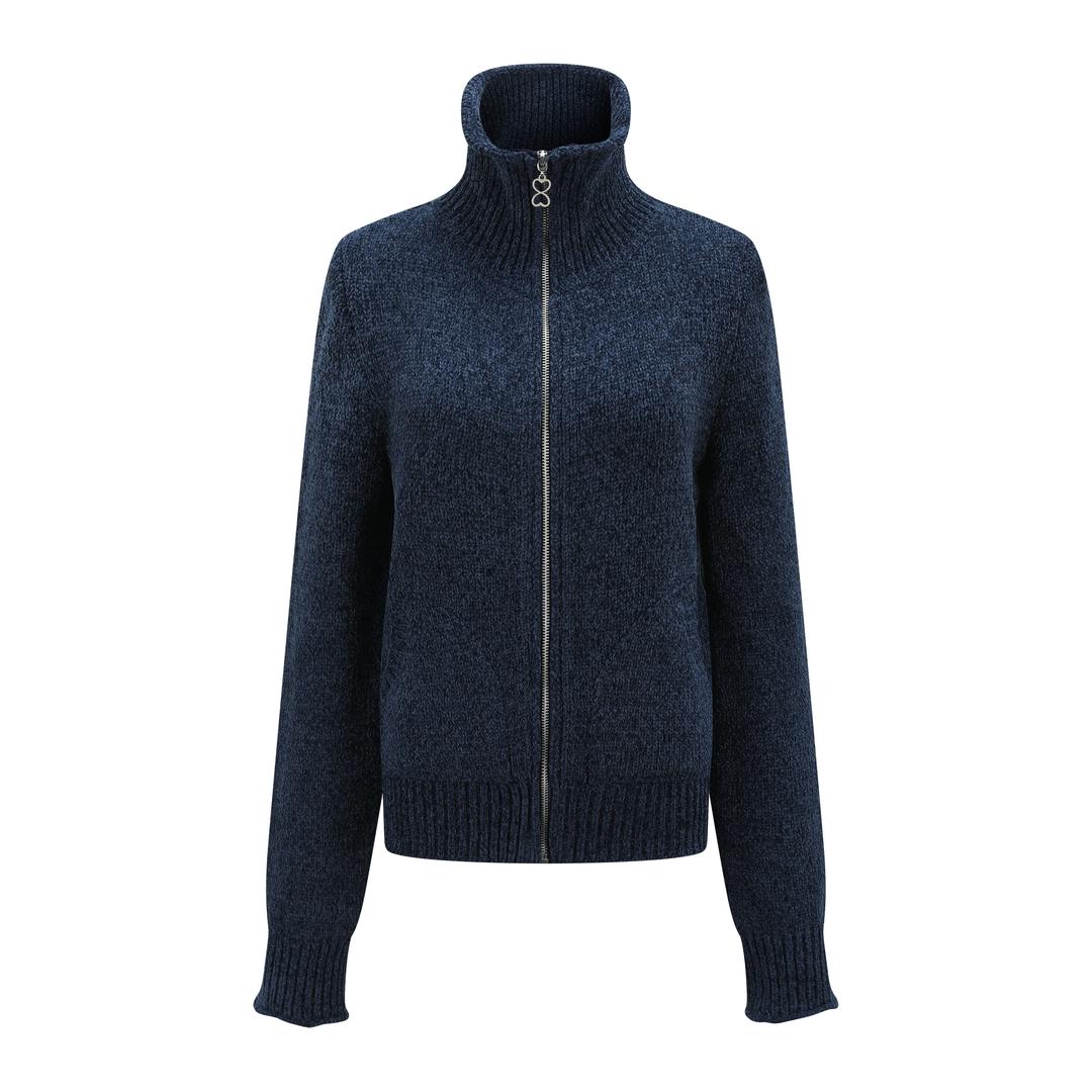 High quality hight neck knit zip-up_Navy