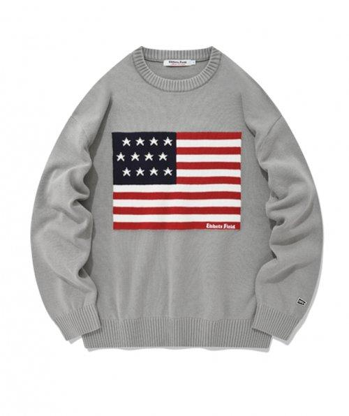 성조기 코튼 니트 그레이