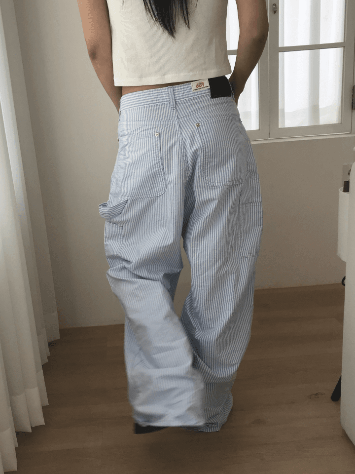 더니브 Aqua stripe carpenter pants