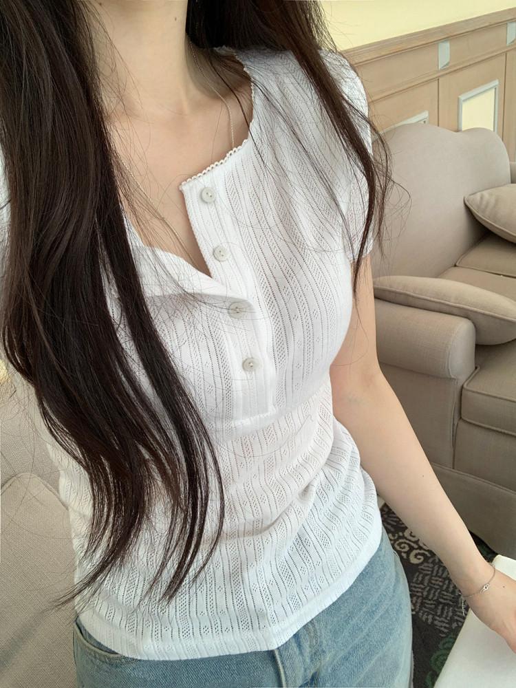 [ 오뉴어웨이 ] 힐튼 펀칭 레이스 반팔 티 여름 티셔츠 기본티