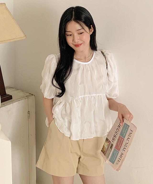 메이글 [당일출고🚚] 하투 반팔 블라우스 - 3 color_한정판매[BE]