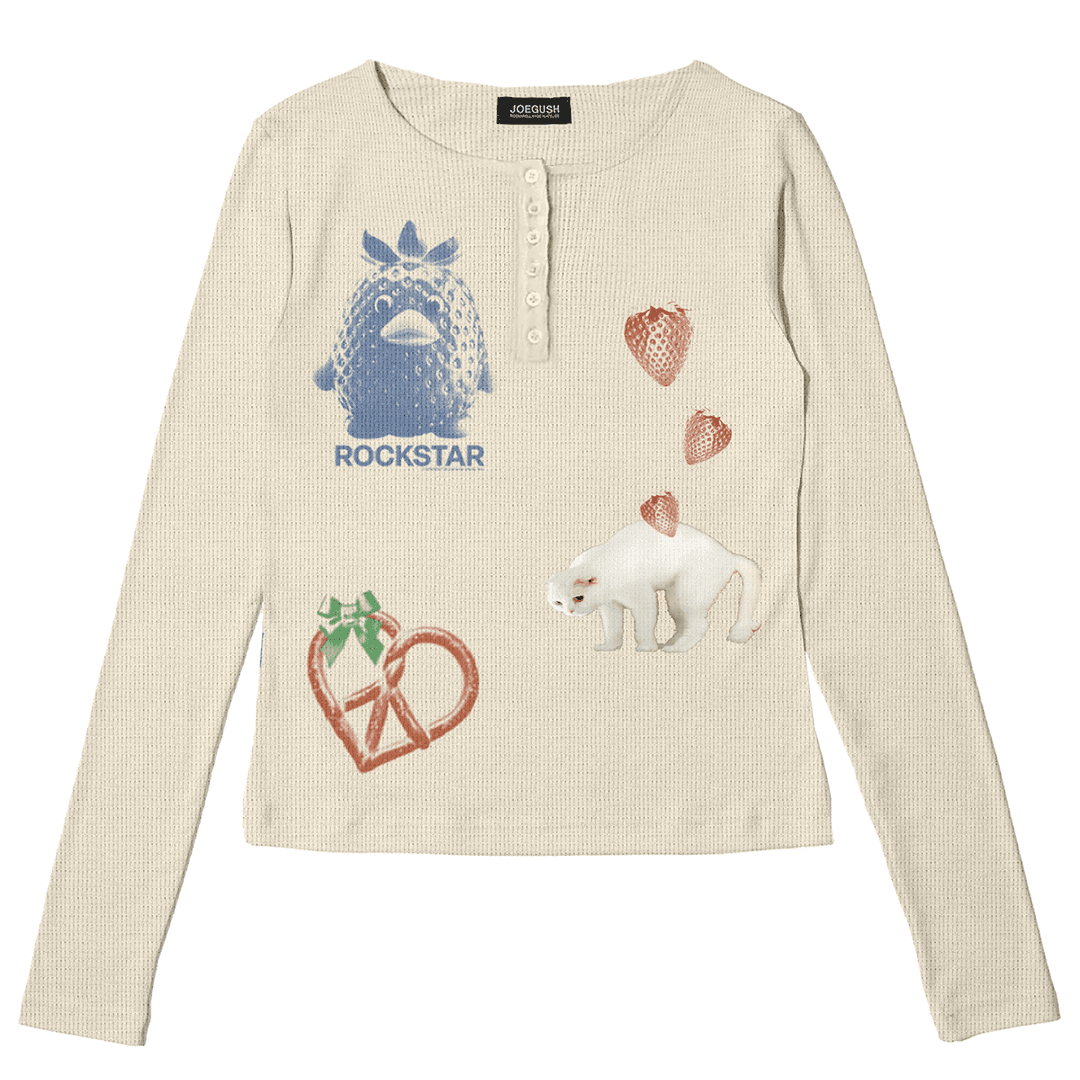 Graphic Waffle Henley Neck L/S (Cream)