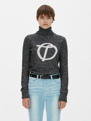 SYMBOL KID MOHAIR TURTLE NECK SWEATER, CHARCOAL