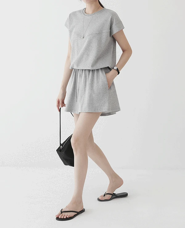 올데이 스트링 반팔 맨투맨 숏팬츠 트레이닝세트 (3color)