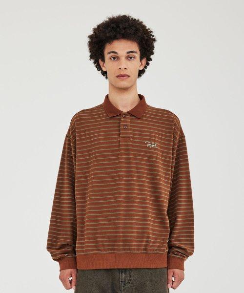 벨루어 스트라이프 럭비 맨투맨 브라운