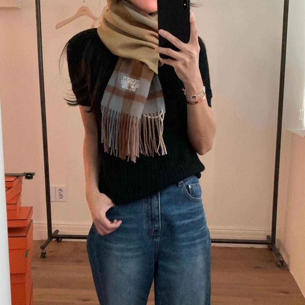 (네이비,그레이 당일) UNDERSON 언더슨 체크 uds 자수 로고 데일리 머플러