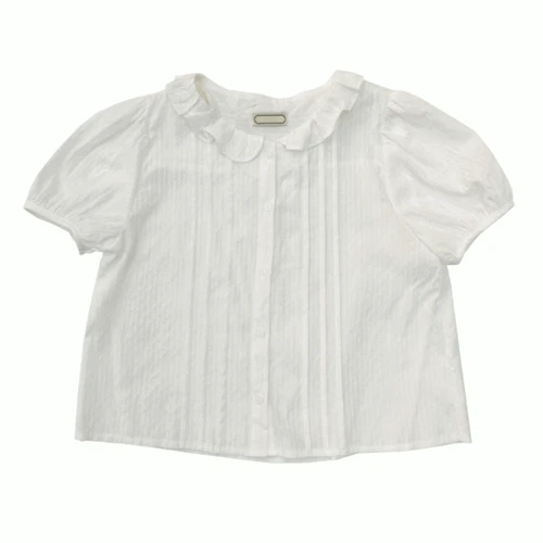 프릴 카라 코튼 레이스 반팔 블라우스