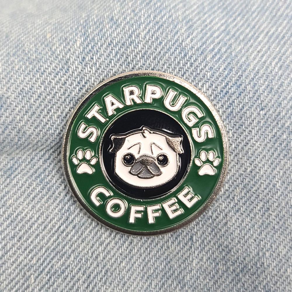 BC091 댕댕이 강아지 개들의 핫 플레이스 스타퍽스 커피 배지 뱃지 브로치