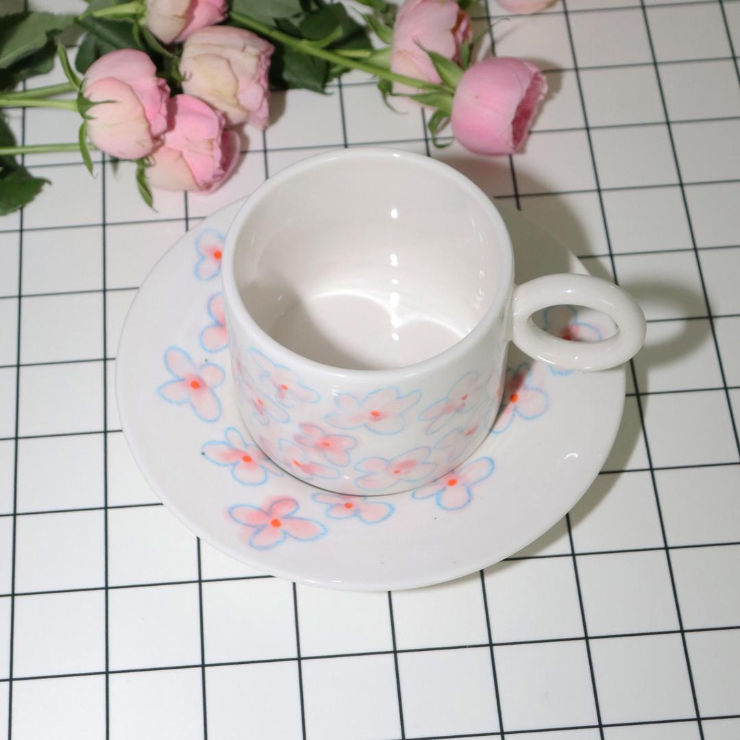 ring mug/saucer set(pink flower)