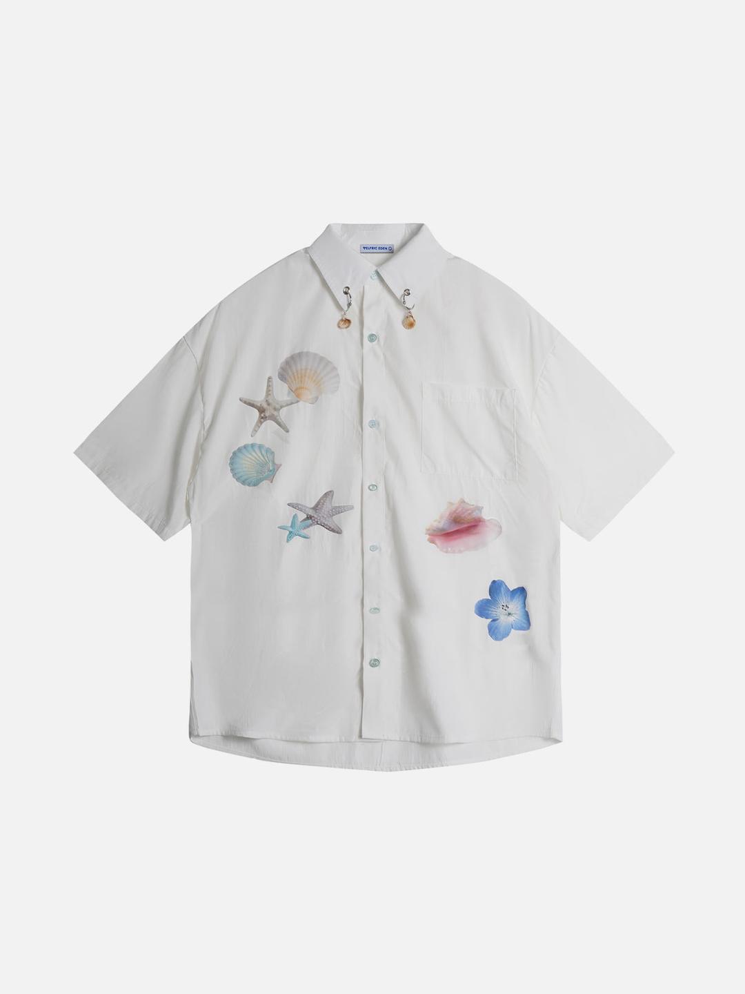 Aelfric Eden Starfish Print Short Sleeve Shirt - White / XS