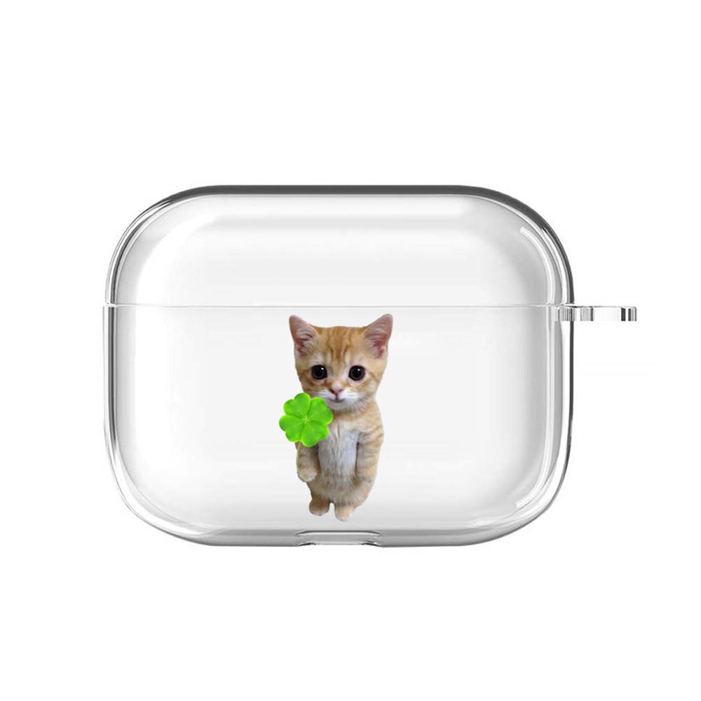 네잎 클로버 아기 고양이 투명 하드 에어팟 프로 케이스