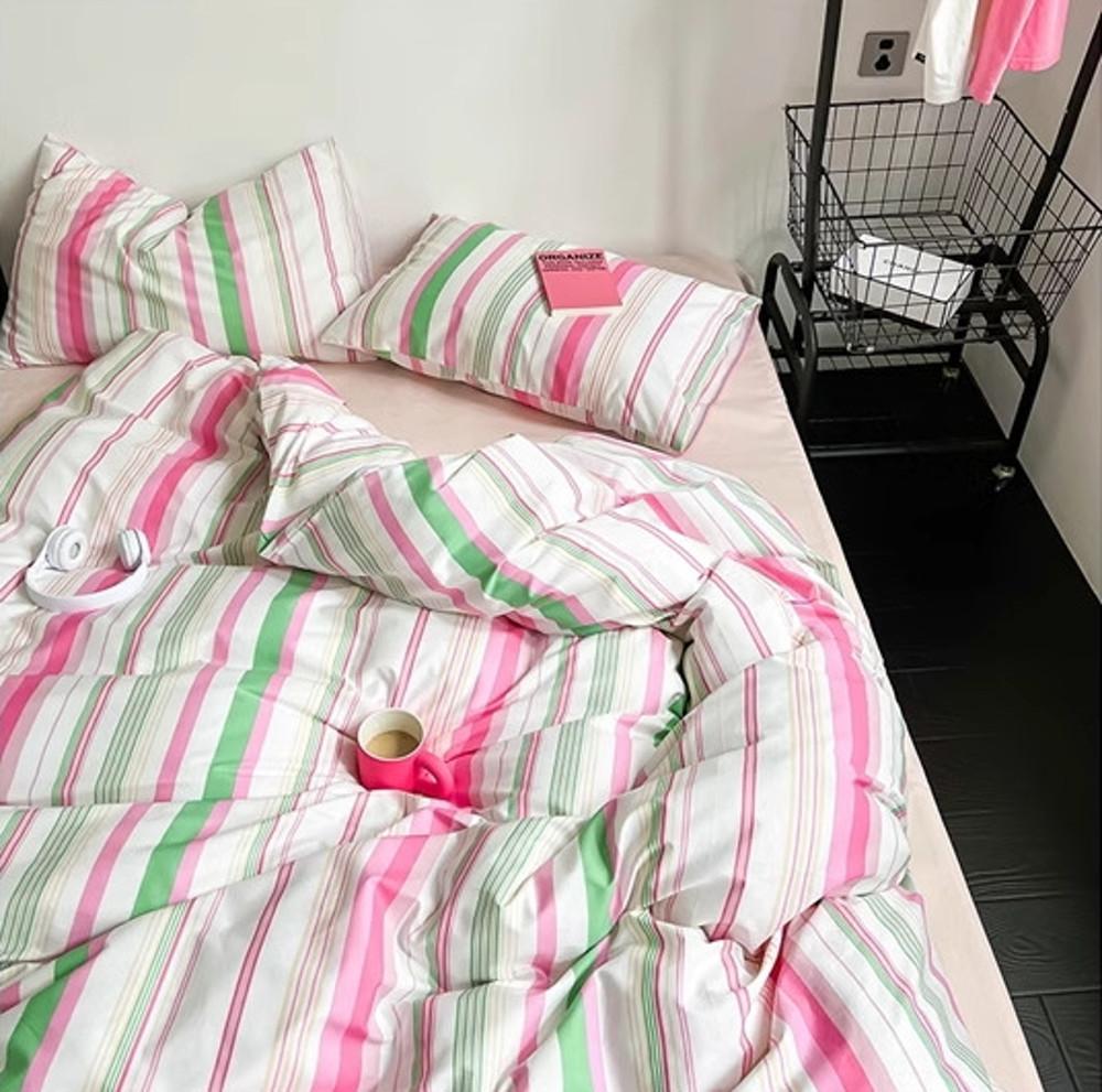 코지풀 코튼 40수 멜리사 레인보우 스트라이프 이불커버 세트 슈퍼싱글 퀸 침구세트