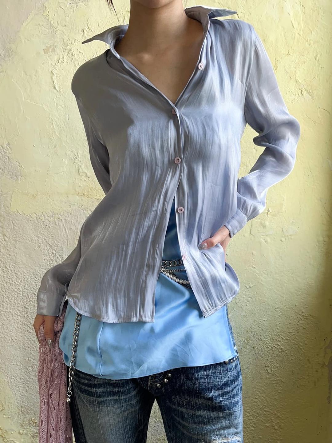 Light gray silky shirt | 후루츠패밀리
