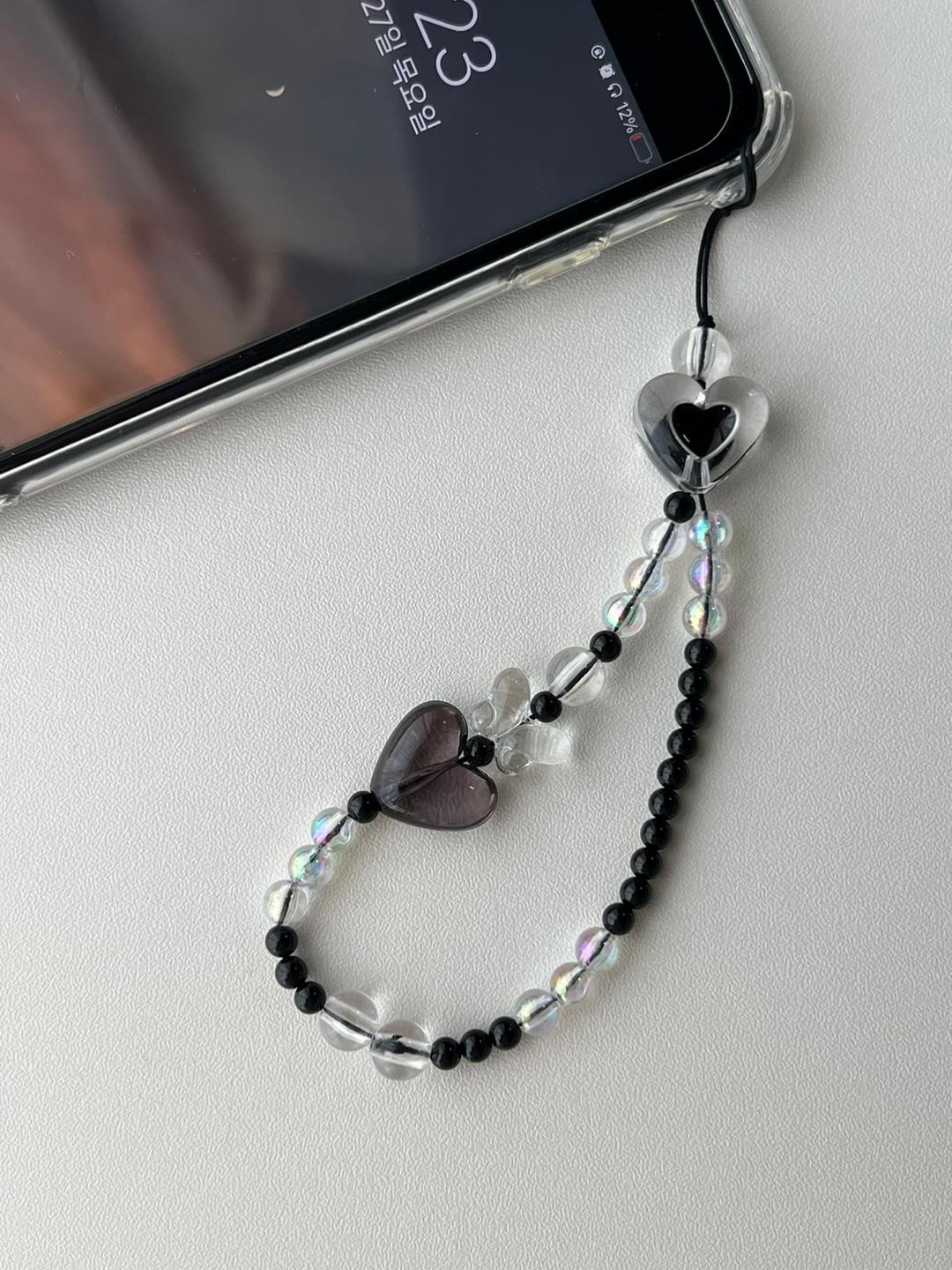 🖤블랙 하트 비즈 핸드폰 스트랩, 키링, 휴대폰고리🖤