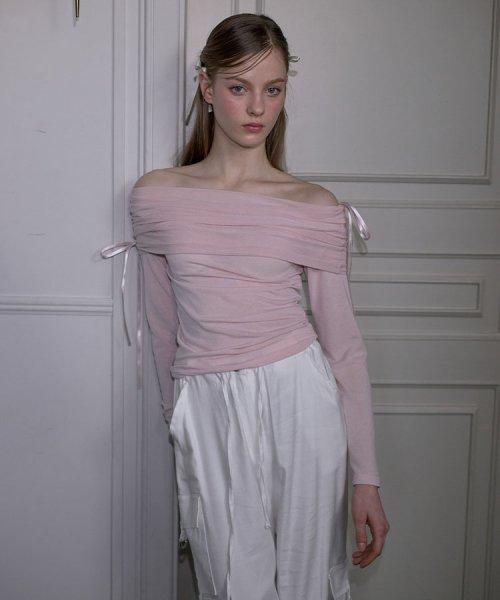 Ribbon Off Shoulder Long Sleeve [Pink]