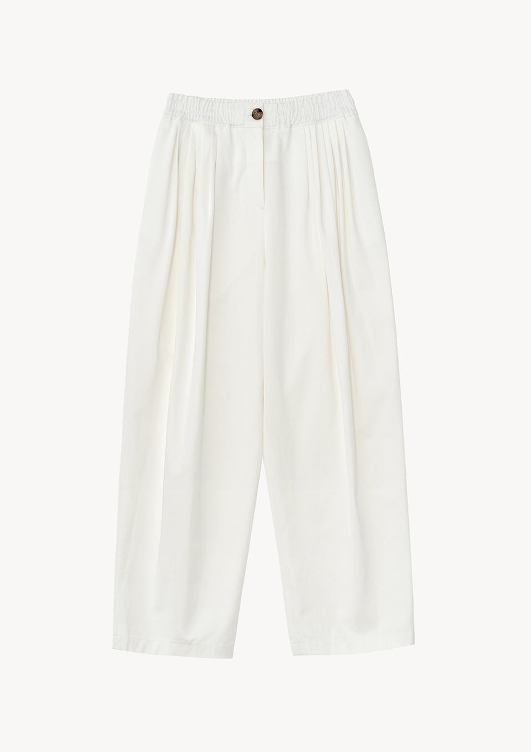 Cotton Volume Tuck Pants in Ivory