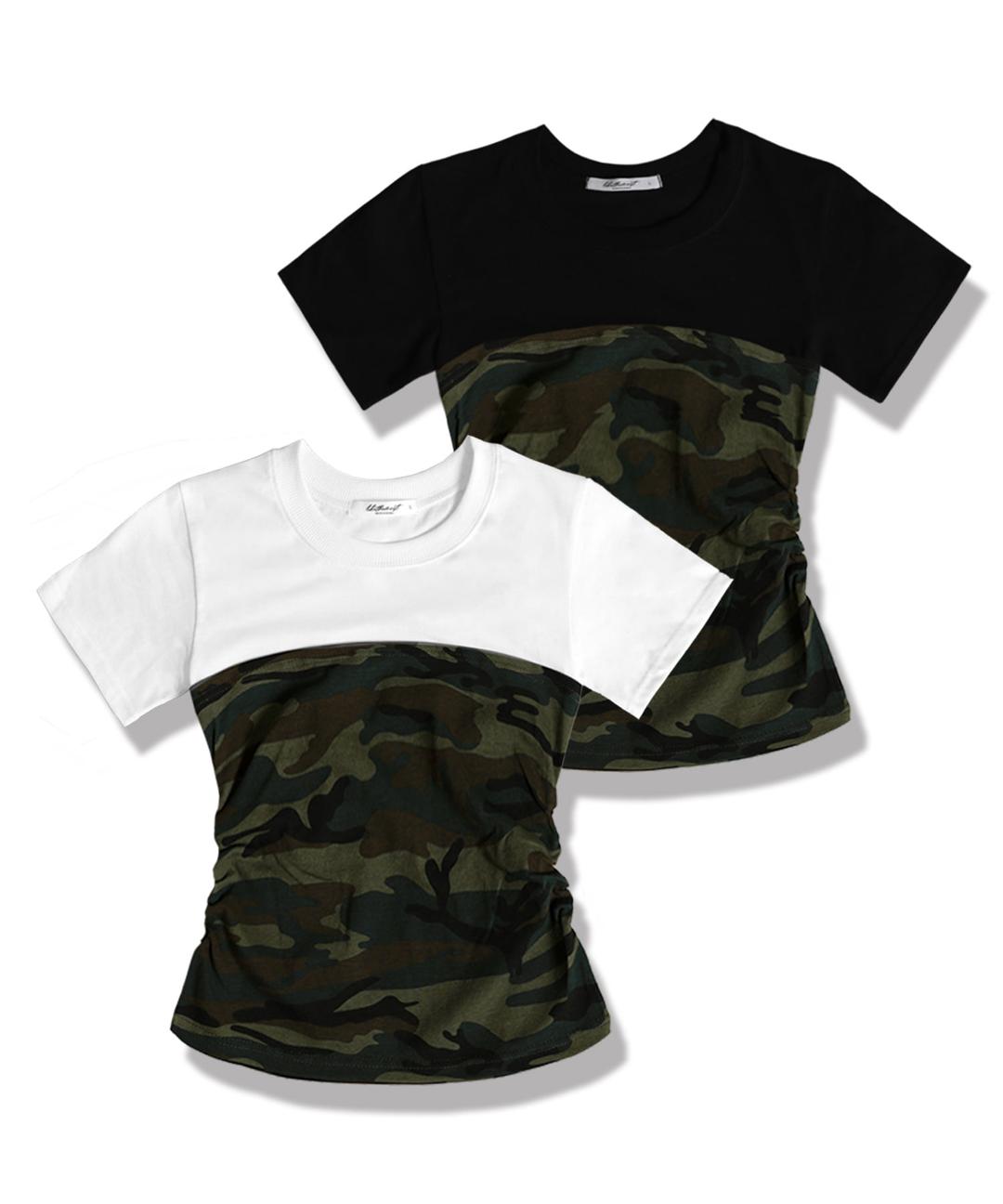 셔링 하프 카모 포인트 반팔 티셔츠_2colors