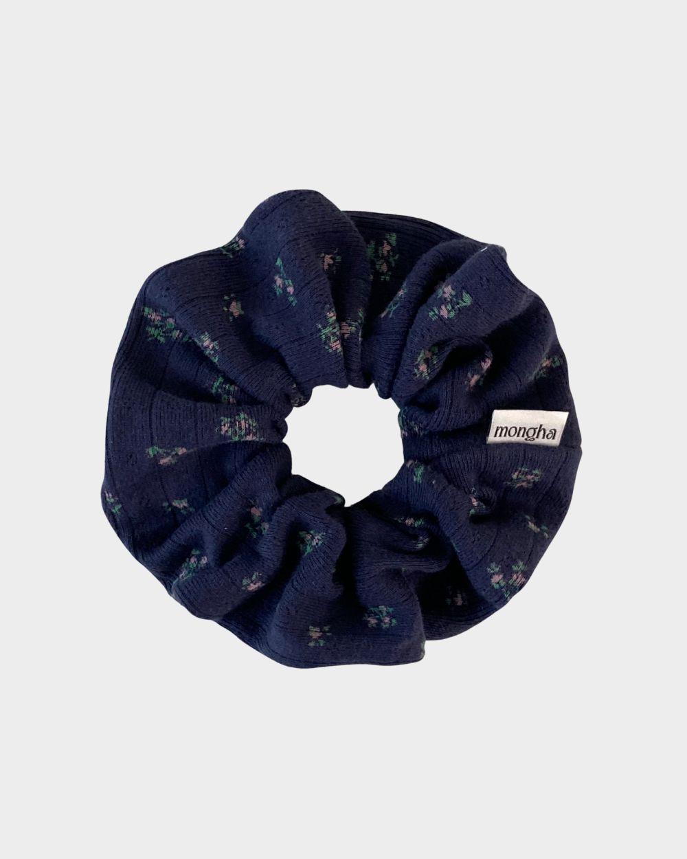 (big size) Hair scrunchie - milk flower (navy)