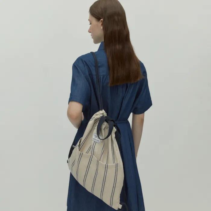 mignon drawstring backpack - navy stripe